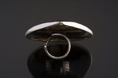 Large Labradorite Silver Ring 925 Adjustable Textured Band Blue Green Flash Waved Bezel Jewelry Gift