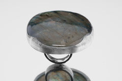 Adjustable Labradorite Ring: Golden Blue Sterling Silver, Size 5-10 US