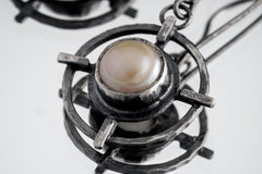 Oxidized Sterling Silver South Sea Pearl Earrings: Rustic Boho Jewelry