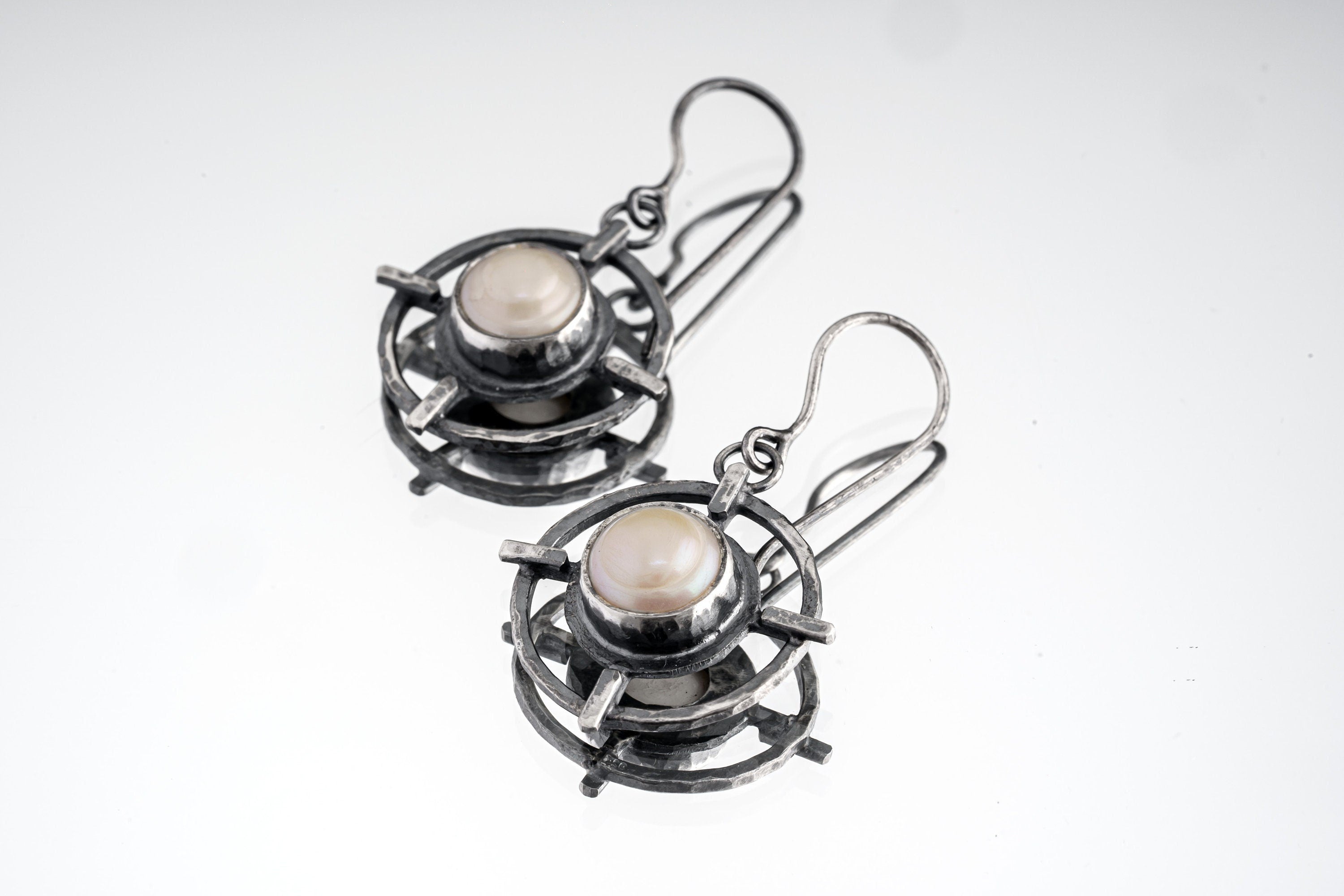 Oxidized Sterling Silver South Sea Pearl Earrings: Rustic Boho Jewelry