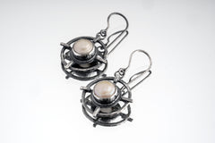 Oxidized Sterling Silver South Sea Pearl Earrings: Rustic Boho Jewelry