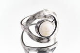 Adjustable Natural Pearl Ring: Scratch Textured Sterling Silver