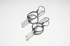 Oxidized Sterling Silver Aquamarine Wand Dangle Hoop Earrings