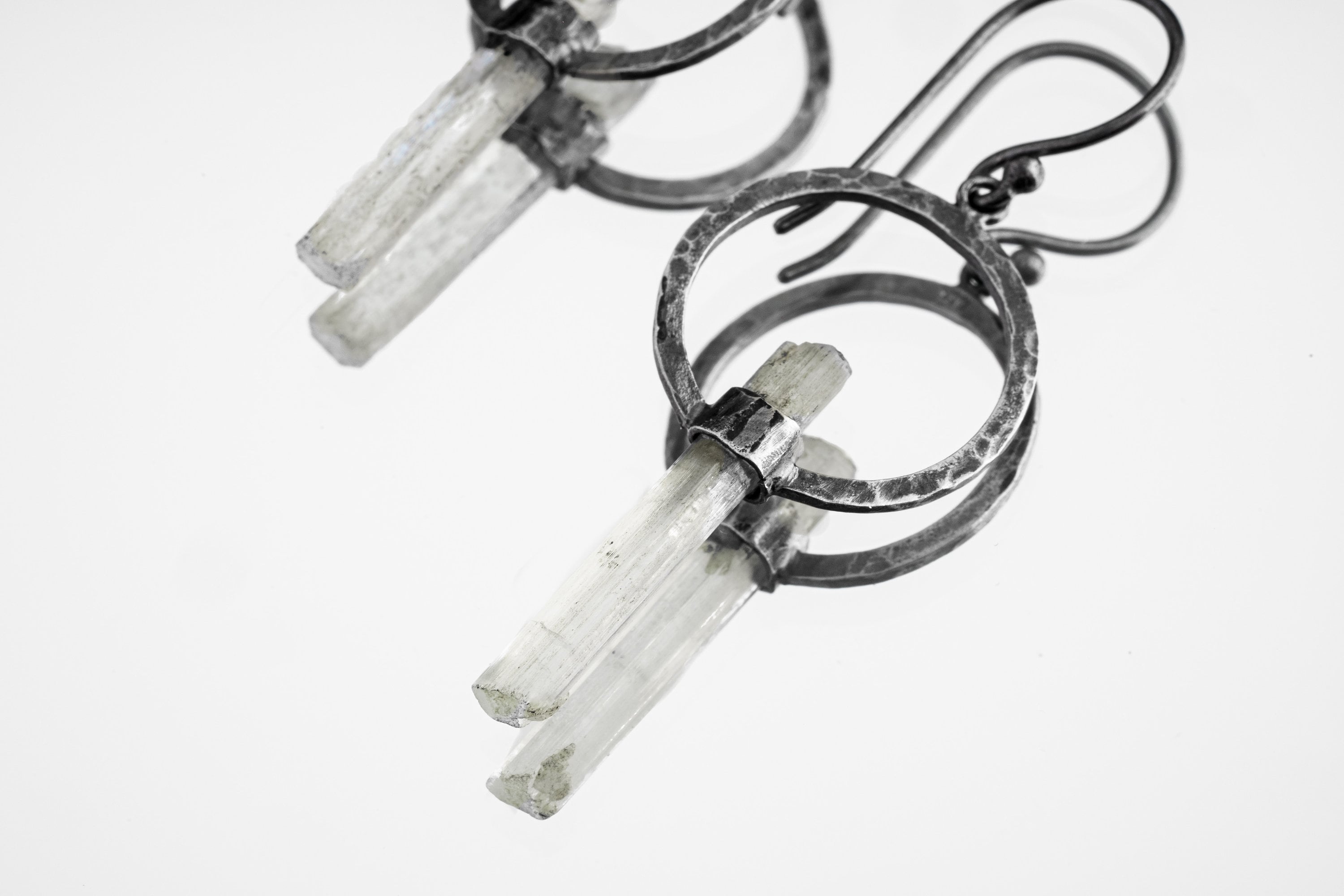 Oxidized Sterling Silver Aquamarine Wand Dangle Hoop Earrings