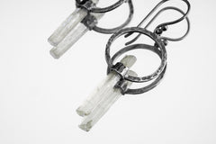 Oxidized Sterling Silver Aquamarine Wand Dangle Hoop Earrings
