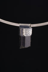 Himalayan Black Dravite Tourmaline Pendant: Textured Sterling Silver Crystal Necklace
