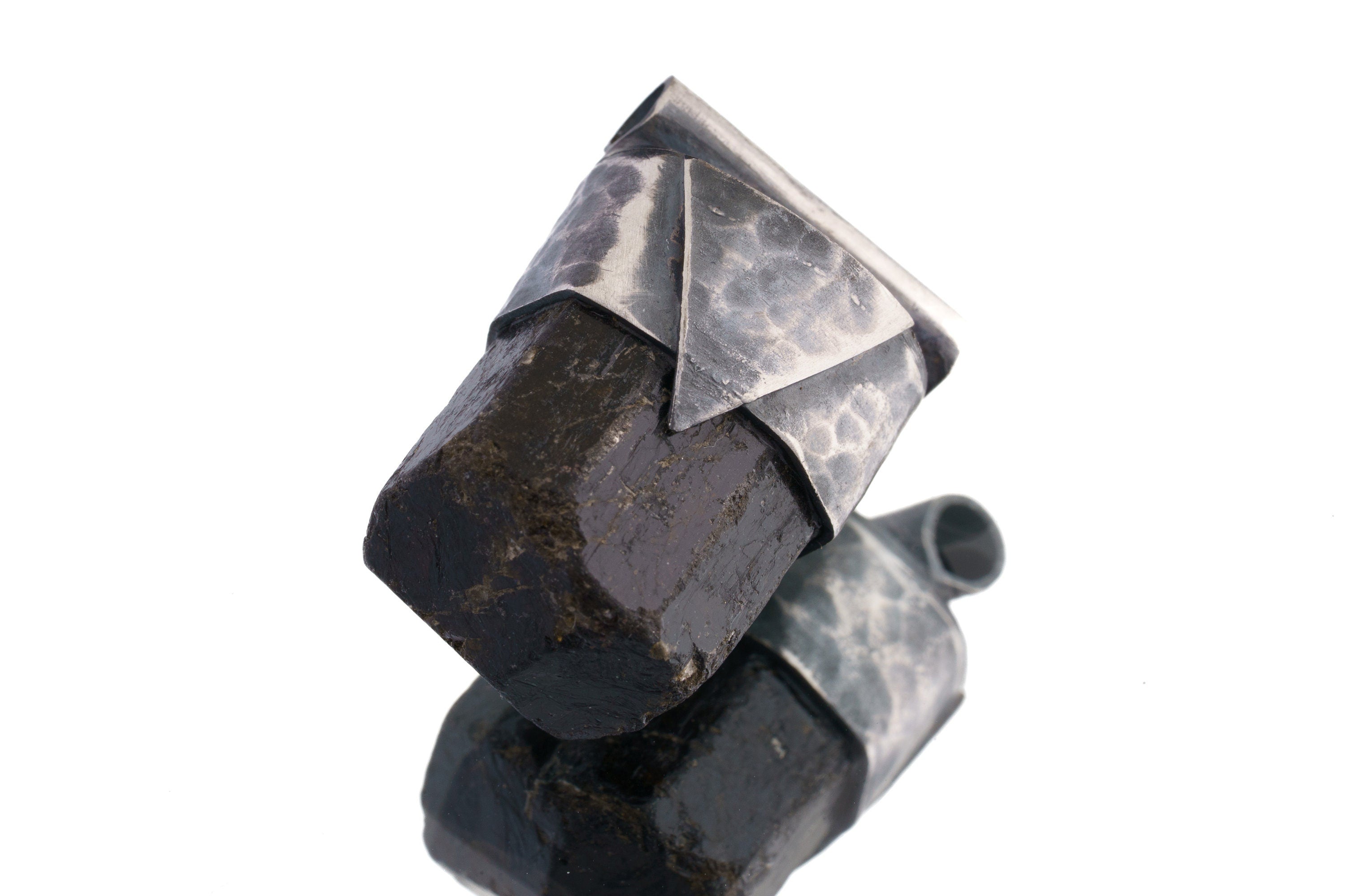 Himalayan Black Tourmaline Pendant: Textured Sterling Silver Crystal Necklace