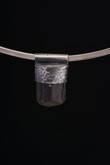 Himalayan Black Tourmaline Pendant: Textured Sterling Silver Crystal Necklace