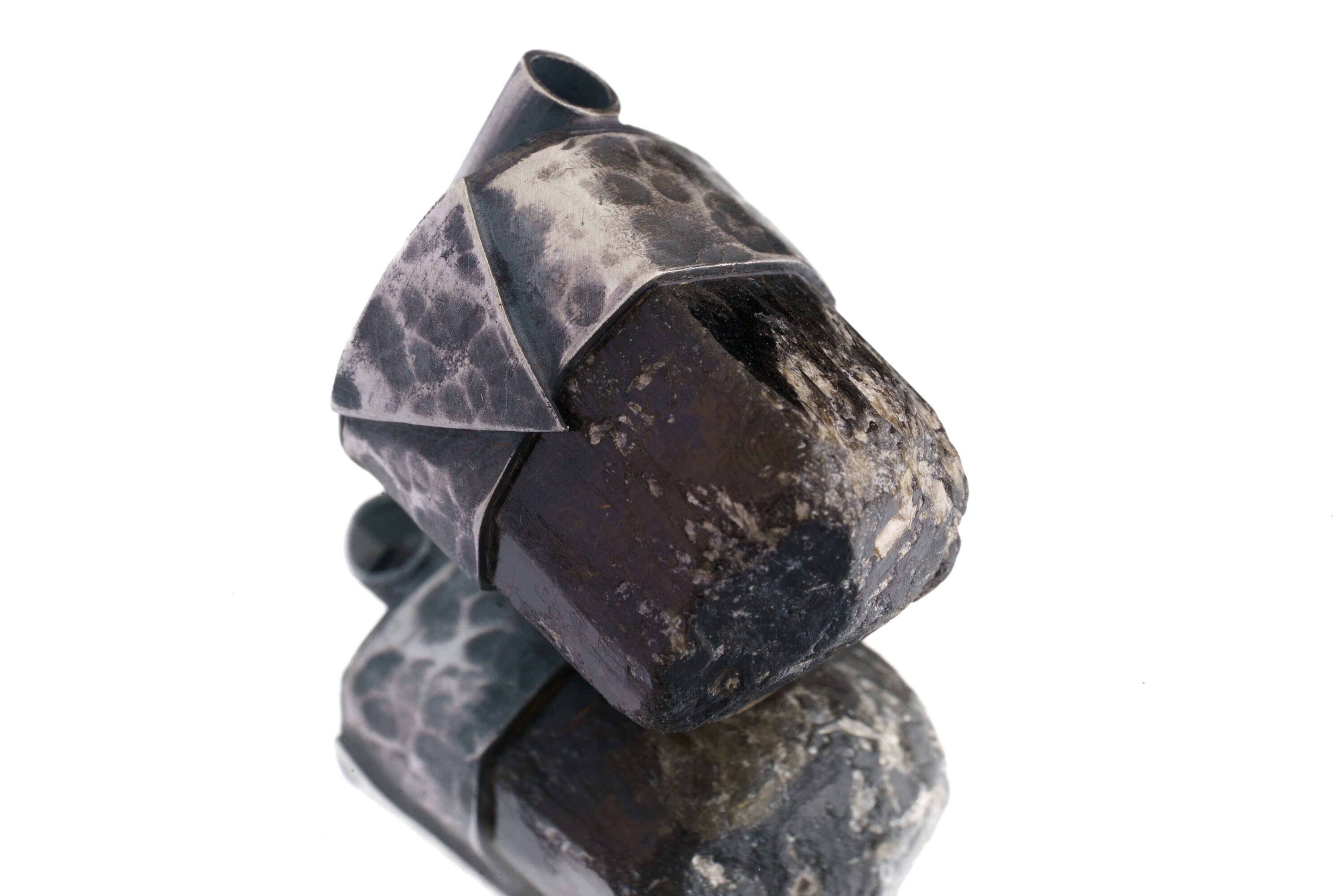 Himalayan Black Dravite Tourmaline Pendant: Textured Sterling Silver Crystal Necklace