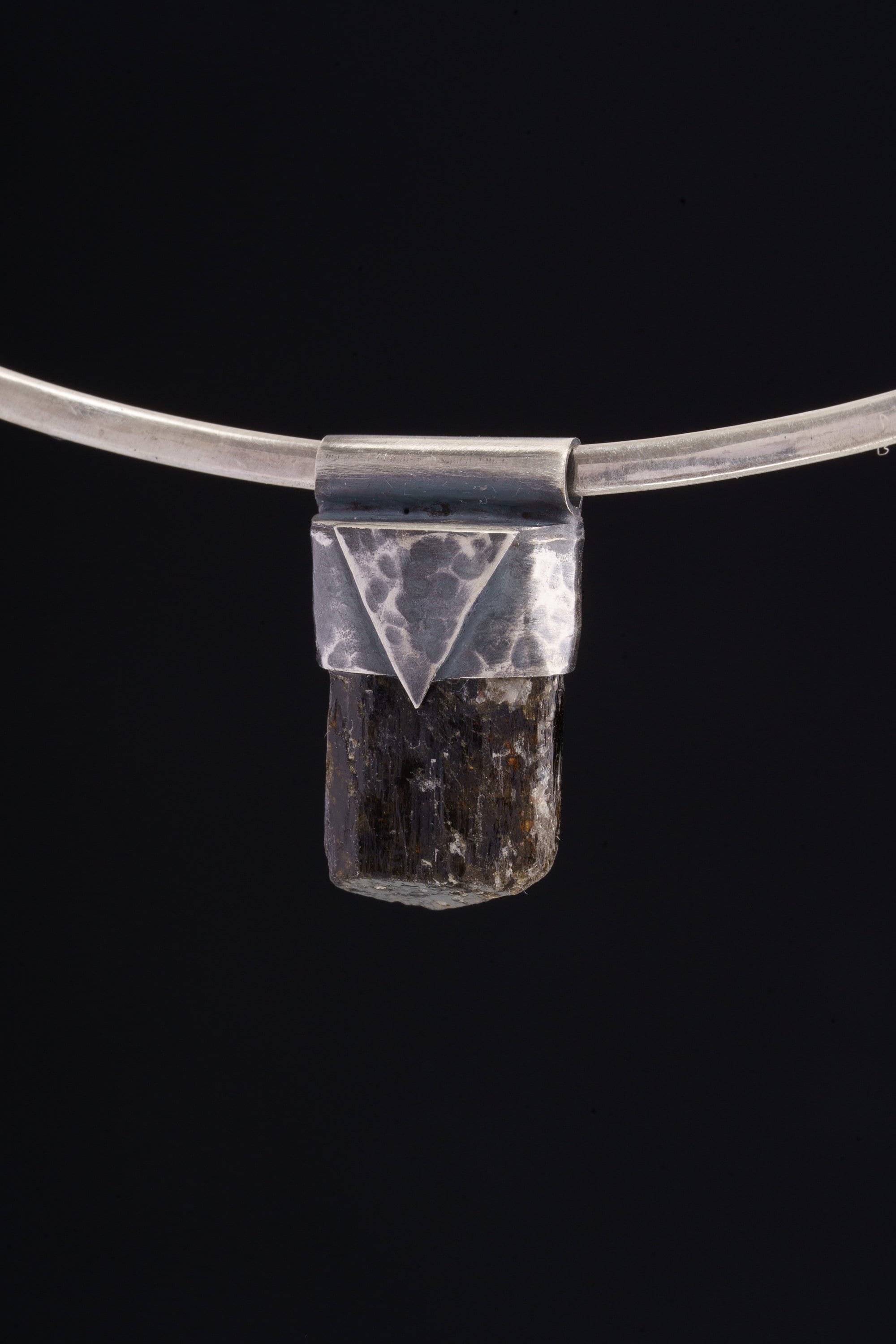 Himalayan Black Tourmaline Pendant: Textured Sterling Silver Crystal Necklace