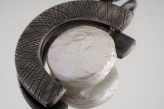 Oxidized Sterling Silver Pearl Pendant Necklace: Criss Cross Texture, Crown Chakra