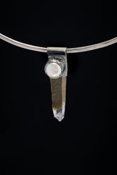 Phantom Quartz Pendant: South Sea Pearl, Oxidized Sterling Silver
