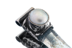 Nepali Quartz & South Sea Pearl Pendant: Oxidized Sterling Silver