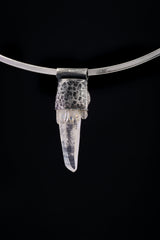 Nepal Clear Quartz South Sea Pearl Stack Pendant 925 Silver Himalayan Laser Crystal Crown Chakra Gift