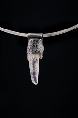 Nepali Lemurian Quartz & South Sea Pearl Pendant: Oxidized Sterling Silver Stack