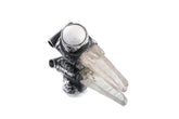 Nepal Clear Quartz South Sea Pearl Stack Pendant shown on white background with oxidized sterling silver cap and clear crystal point.
