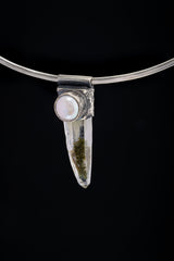 Nepali Chlorite Quartz Pendant: South Sea Pearl, Oxidized Sterling Silver