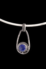 Oxidized Sterling Silver Lapis Lazuli Pendant: Rustic Sun Moon Necklace