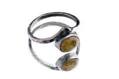 Rustic Golden Labradorite Ring: Hammered Sterling Silver Band