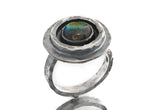 Rainbow Labradorite Ring: Oxidized Sterling Silver, Adjustable Textured Band