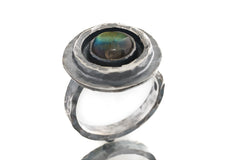 Rainbow Labradorite Ring: Oxidized Sterling Silver, Adjustable Textured Band