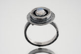 Blue Moonstone Ring: Oxidized Sterling Silver, Adjustable Textured Band