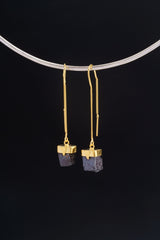 Pyrite Dangle Earrings 18k Gold Plated 925 Sterling Silver Bezel Set Solar Plexus Chakra Leo Protection Gift NO. 3