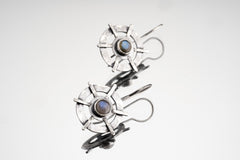 Rainbow Labradorite Earrings: Oxidized Sterling Silver, Hammered Boho Pair