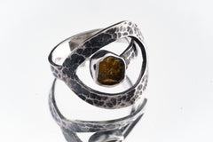 Brown Tourmaline Loop Ring 925 Sterling Silver Adjustable Textured Band Dravite Root Heart Chakra Gift