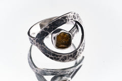 Brown Tourmaline Loop Ring 925 Sterling Silver Adjustable Textured Band Dravite Root Heart Chakra Gift