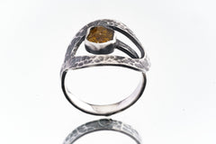 Brown Tourmaline Loop Ring 925 Sterling Silver Adjustable Textured Band Dravite Root Heart Chakra Gift