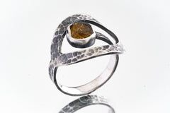 Brown Tourmaline Loop Ring 925 Sterling Silver Adjustable Textured Band Dravite Root Heart Chakra Gift