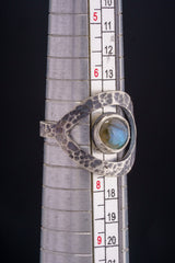 Round Rainbow Labradorite - 925 Sterling Silver - Heavy Set Adjustable Loop Ring - Hammer Textured - Size 5-9 US - NO/16