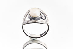 Adjustable Natural Pearl Ring: Scratch Textured Sterling Silver