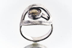 Round Smokey Quartz - 925 Sterling Silver - Heavy Set Adjustable Loop Ring - Scratch Textured - Size 5-9 US - NO/23