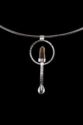 Citrine Point sterling silver hammered spoon pendant shown on a choker with golden crystal and sculptural spoon form.