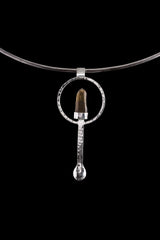 Citrine Point sterling silver hammered spoon pendant shown on a choker with golden crystal and sculptural spoon form.