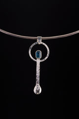 Blue Apatite Spoon Pendant: Hammered Sterling Silver Necklace