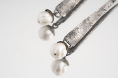 Natural Pearl Dangle Earrings: Oxidized Sterling Silver Boho Jewelry