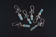 Rainbow Cat Eye Labradorite & a Polished Vibrant Aquamarine - 925 Sterling Silver Set - Dangle Earring Pair