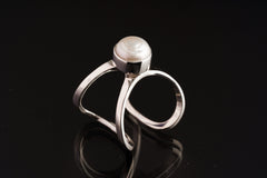 Adjustable Sterling Silver Ring: South Sea Pearl, Open Back (Sizes 5-9 US)