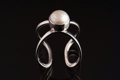 Adjustable Sterling Silver Ring: South Sea Pearl, Open Back (Sizes 5-9 US)