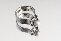 Basra Pearl Ring 925 Sterling Silver Oxidized Textured Band Natural Pearl Crown Chakra Cancer Gemini Gift