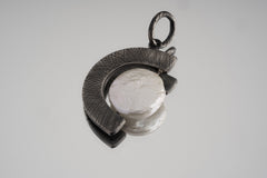 Oxidized Sterling Silver Pearl Pendant Necklace: Criss Cross Texture, Crown Chakra