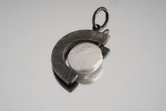 Oxidized Sterling Silver Pearl Pendant Necklace: Criss Cross Texture, Crown Chakra