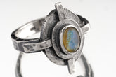 Rainbow Labradorite Compass Ring: Oxidized Sterling Silver Nautical Design