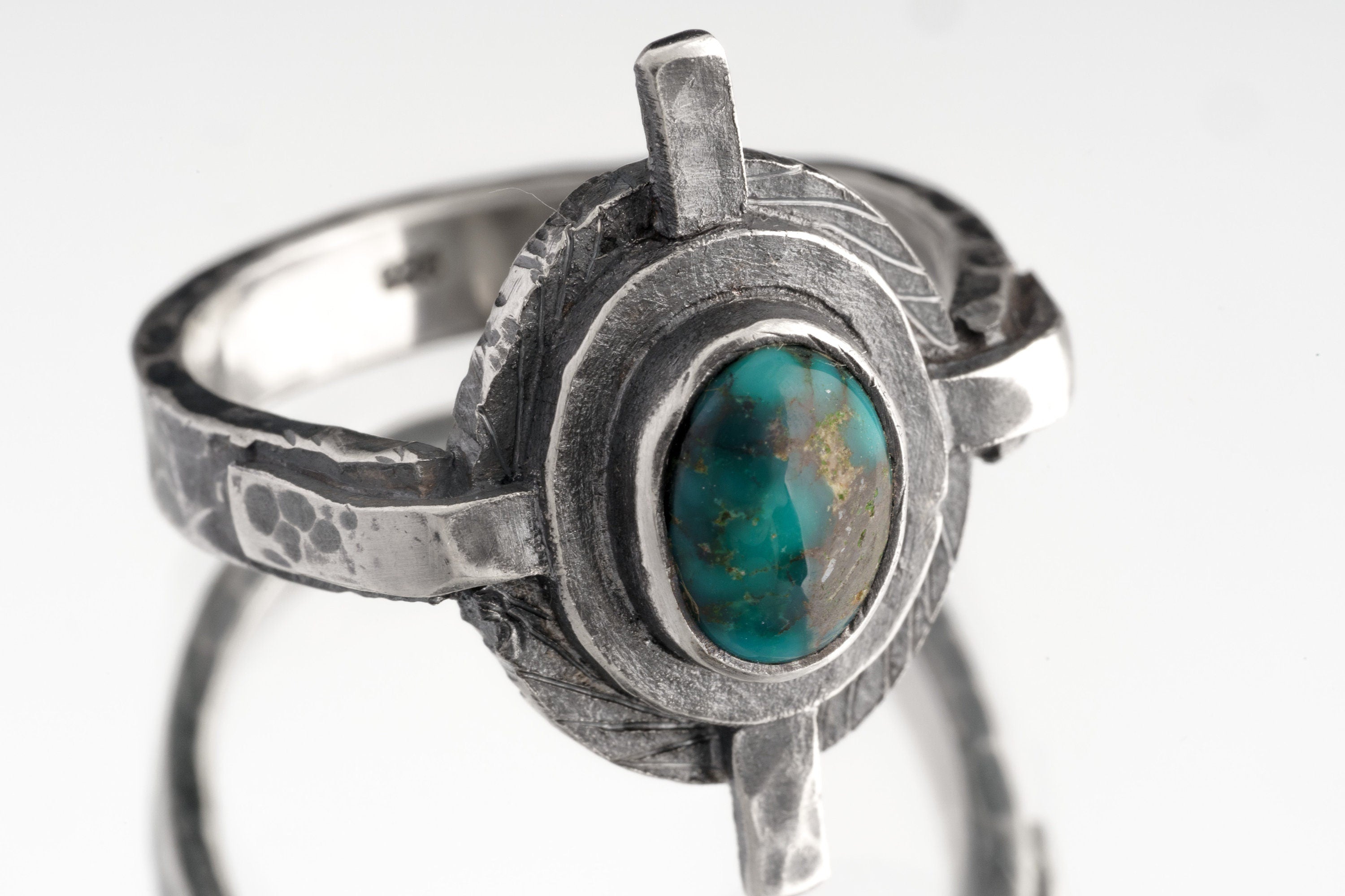 Himalayan Turquoise Ring: Oxidized Sterling Silver, Rustic Textured Band