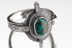 Himalayan Turquoise Ring: Oxidized Sterling Silver, Rustic Textured Band