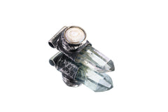 Nepali Chlorite Quartz & South Sea Pearl Pendant: Oxidized Sterling Silver