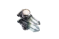Nepali Chlorite Quartz & South Sea Pearl Pendant: Oxidized Sterling Silver
